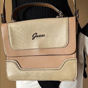 Guess Cream and Tan Two-Tone Top-Handle Satchel